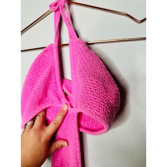 VICTOR GLEMAUD Pink Cotton Knit Middle Cutout Halter Necktie Dress size XS - Picture 9 of 11